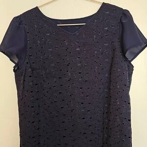 Chic Navy Blue Lace Women's Blouse
